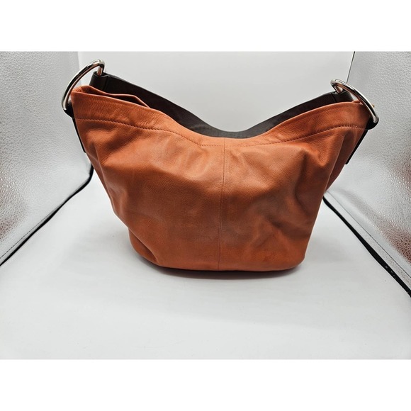 Gianni Bini Womens Zip Top Orange‎ Solid Leather Shoulder Handbag Jewel Strap - Picture 4 of 14